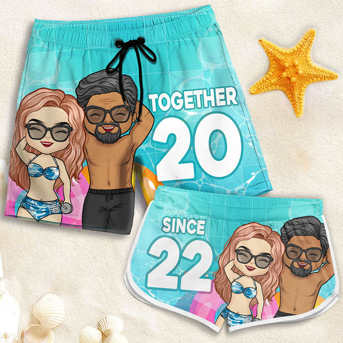 You And Me Together Since - Personalized Couple Beach Shorts - Gift For Couples, Husband Wife