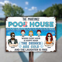 Thumbnail for Family Pool House The Laughter Is Free - Personalized Metal Sign - Gift For Couples, Husband Wife