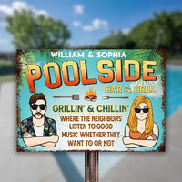 Thumbnail for Couple Poolside Bar & Grill - Personalized Metal Sign - Gift For Couples, Husband Wife