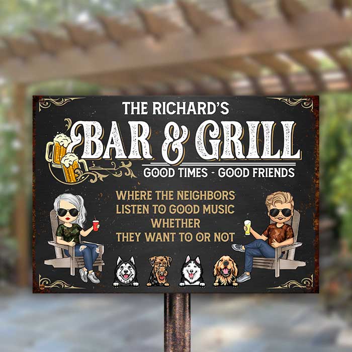 Bar & Grill Good Times - Personalized Metal Sign - Gift For Couples, Husband Wife