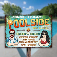 Thumbnail for Couple Poolside Bar & Grill - Personalized Metal Sign - Gift For Couples, Husband Wife