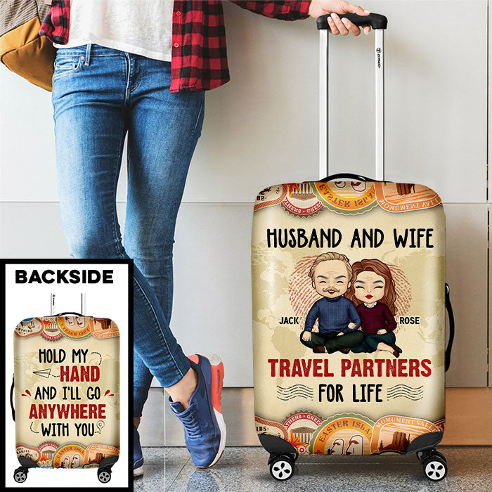 Hold My Hand - Personalized Luggage Cover - Gift For Couples, Husband Wife