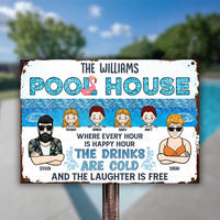 Thumbnail for Family Pool House The Laughter Is Free - Personalized Metal Sign - Gift For Couples, Husband Wife