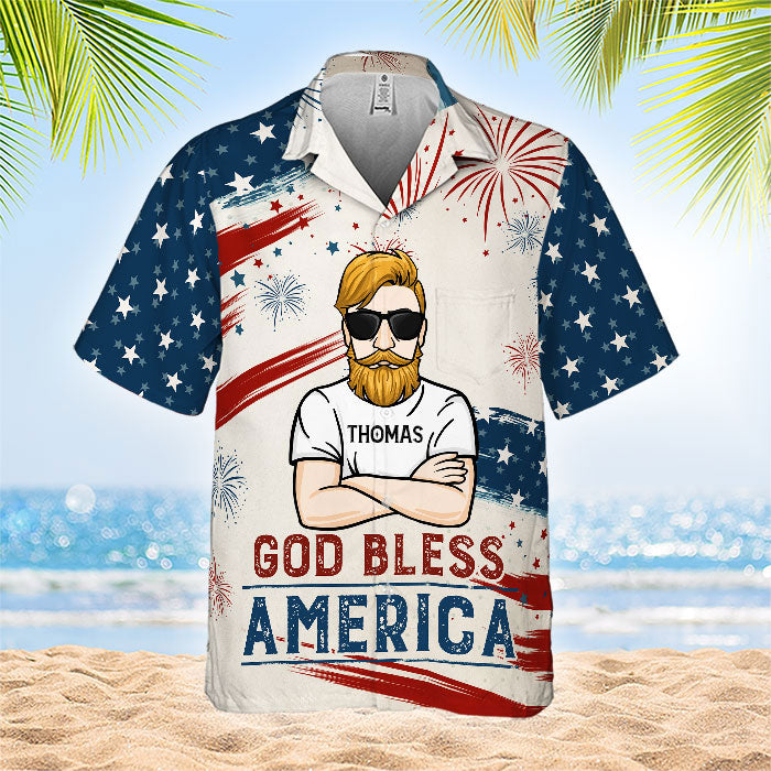 God Bless America - Personalized Hawaiian Shirt - Gift For Dad, Grandpa