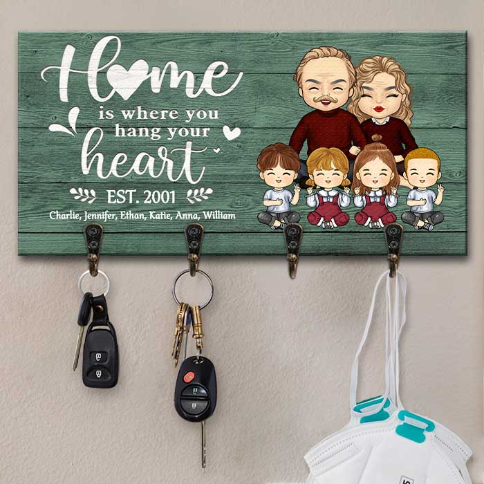 Home Is Where You Hang Your Heart - Personalized Key Hanger, Key Holder - Gift For Couples, Husband Wife