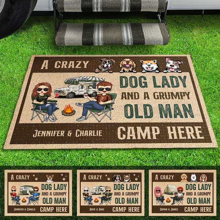 Front Door Mat - A Crazy Dog Lady Camp Here - Personalised Gifts NZ