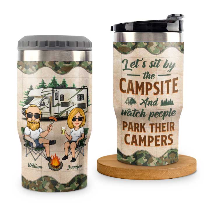 Camping & Making Memories - Personalized Can Cooler - Gift For Couples, Gift For Camping Lovers