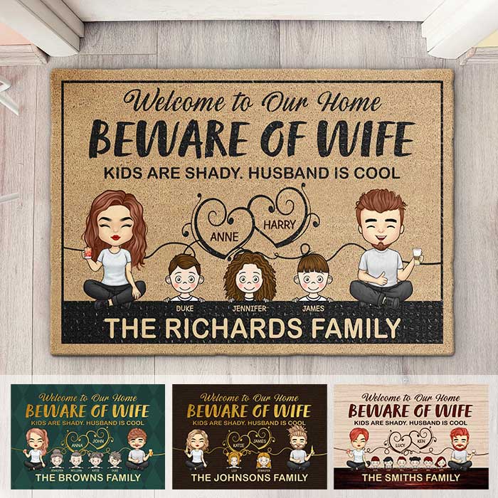 Beware Of Wife, Husband Is Cool - Personalized Decorative Mat - Gift For Couples, Husband Wife