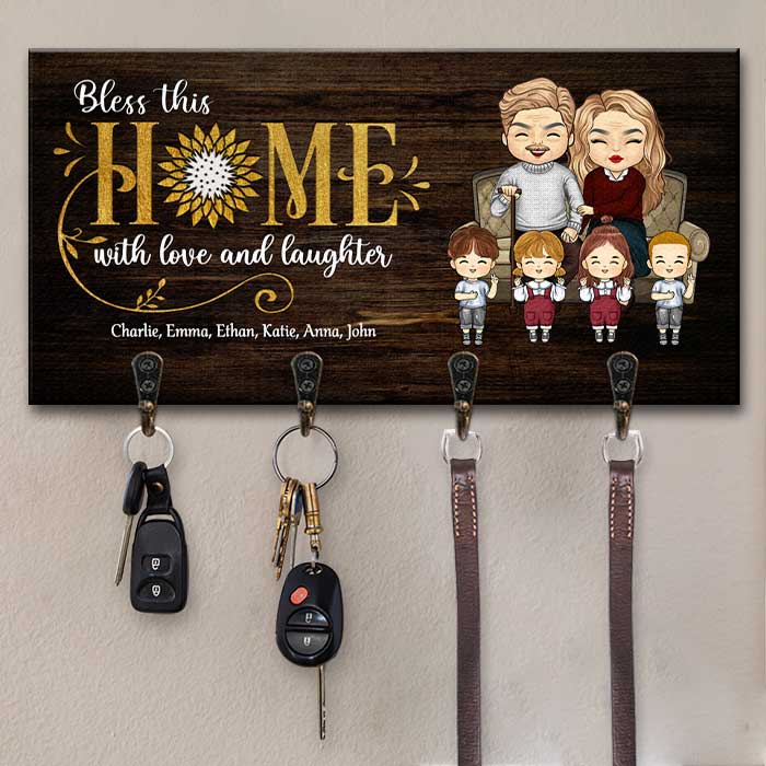 Bless This Home With Love And Laughter - Personalized Key Hanger, Key Holder - Gift For Couples, Husband Wife