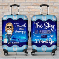 Thumbnail for Travel Is My Therapy, The Sky Is Calling And I Must Go - Gift For Bestie - Personalized Luggage Cover