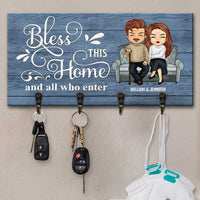 Thumbnail for Bless This Home And All Who Enter - Personalized Key Hanger, Key Holder - Gift For Couples, Husband Wife