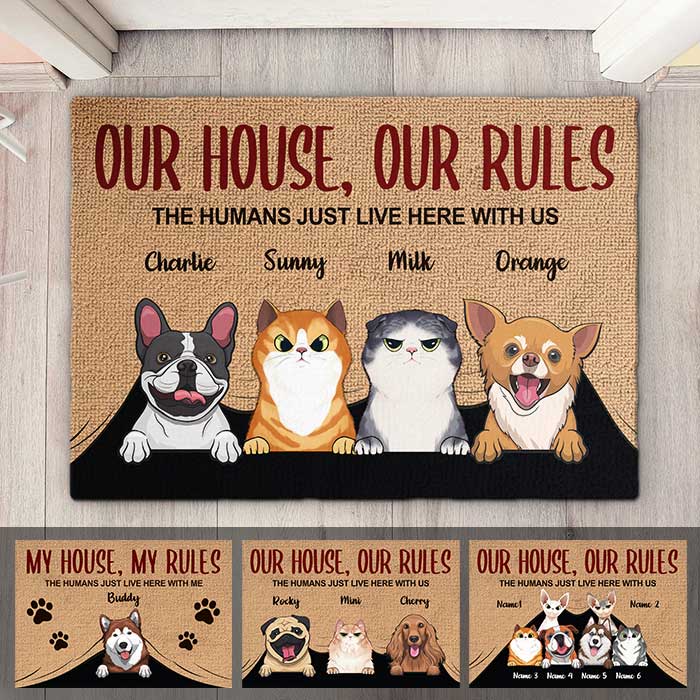 Our House, Our Rules - Personalized Decorative Mat - Gift For Pet Lovers