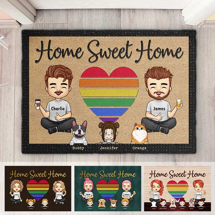 Our Home Sweet Home With Kids & Pets - Personalized Decorative Mat - Gift For Couples, Gift For Pet Lovers