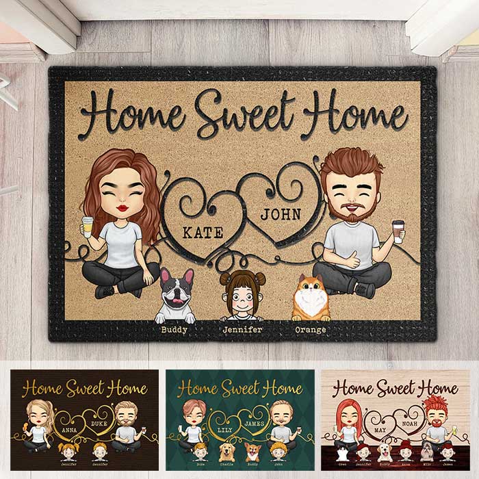 Home Sweet Home With Our Kids - Personalized Decorative Mat - Gift For Couples, Gift For Pet Lovers