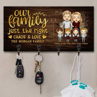 Thumbnail for Our Family Just The Right Chaos And Love - Personalized Key Hanger, Key Holder - Gift For Couples, Husband Wife