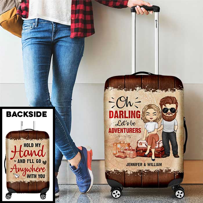 Darling, Let's Be Adventurers - Personalized Luggage Cover - Gift For Couples, Husband Wife