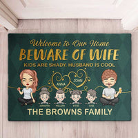 Thumbnail for Beware Of Wife, Husband Is Cool - Personalized Decorative Mat - Gift For Couples, Husband Wife