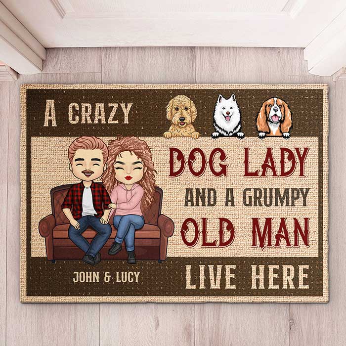 Customized Door Mats - Crazy Dog Lady & Her Man - Personalised Gifts NZ