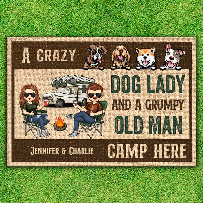 Front Door Mat - A Crazy Dog Lady Camp Here - Personalised Gifts NZ