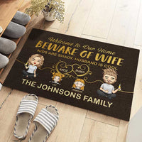 Thumbnail for Beware Of Wife, Husband Is Cool - Personalized Decorative Mat - Gift For Couples, Husband Wife