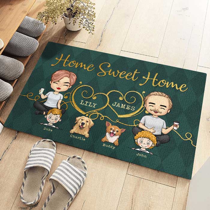 Home Sweet Home With Our Kids - Personalized Decorative Mat - Gift For Couples, Gift For Pet Lovers