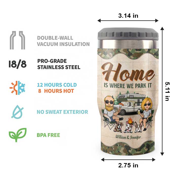 Home Is Where We Park It - Personalized Can Cooler - Gift For Couples, Gift For Camping Lovers