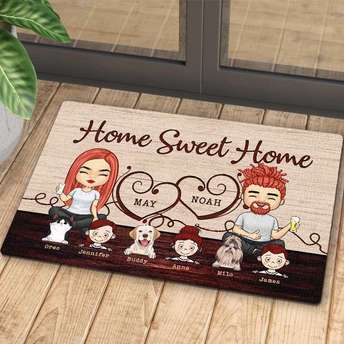 Home Sweet Home With Our Kids - Personalized Decorative Mat - Gift For Couples, Gift For Pet Lovers