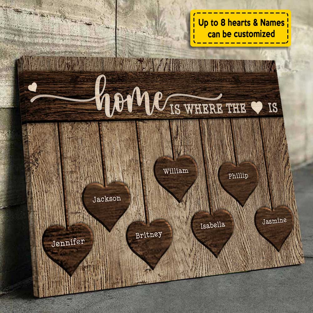 Home Is Where The Heart Is - Personalized Horizontal Canvas - Gift For Couples, Husband Wife