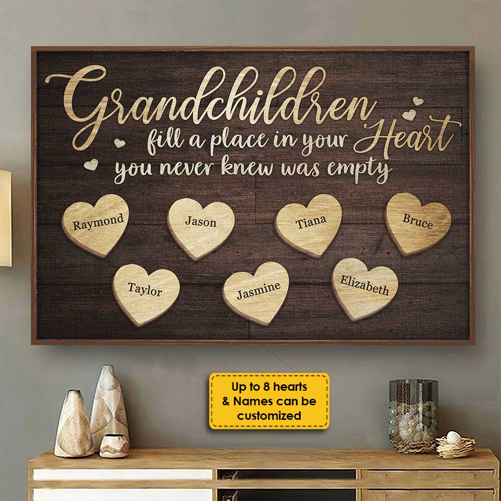 Grandchildren Fill A Place In Your Heart - Personalized Horizontal Poster - Gift For Grandparents