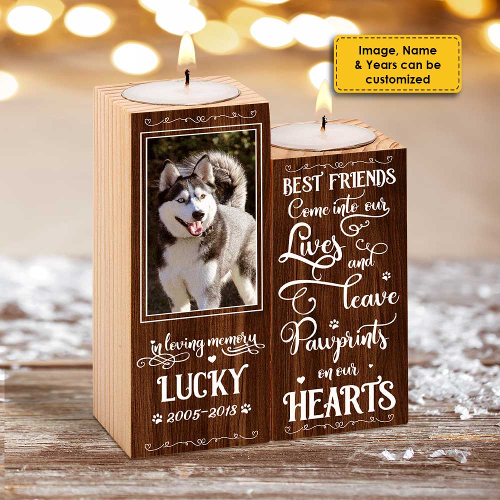 Leaving Pawprints On Our Hearts - Personalized Candle Holder - Upload Image, Memorial Gift, Sympathy Gift