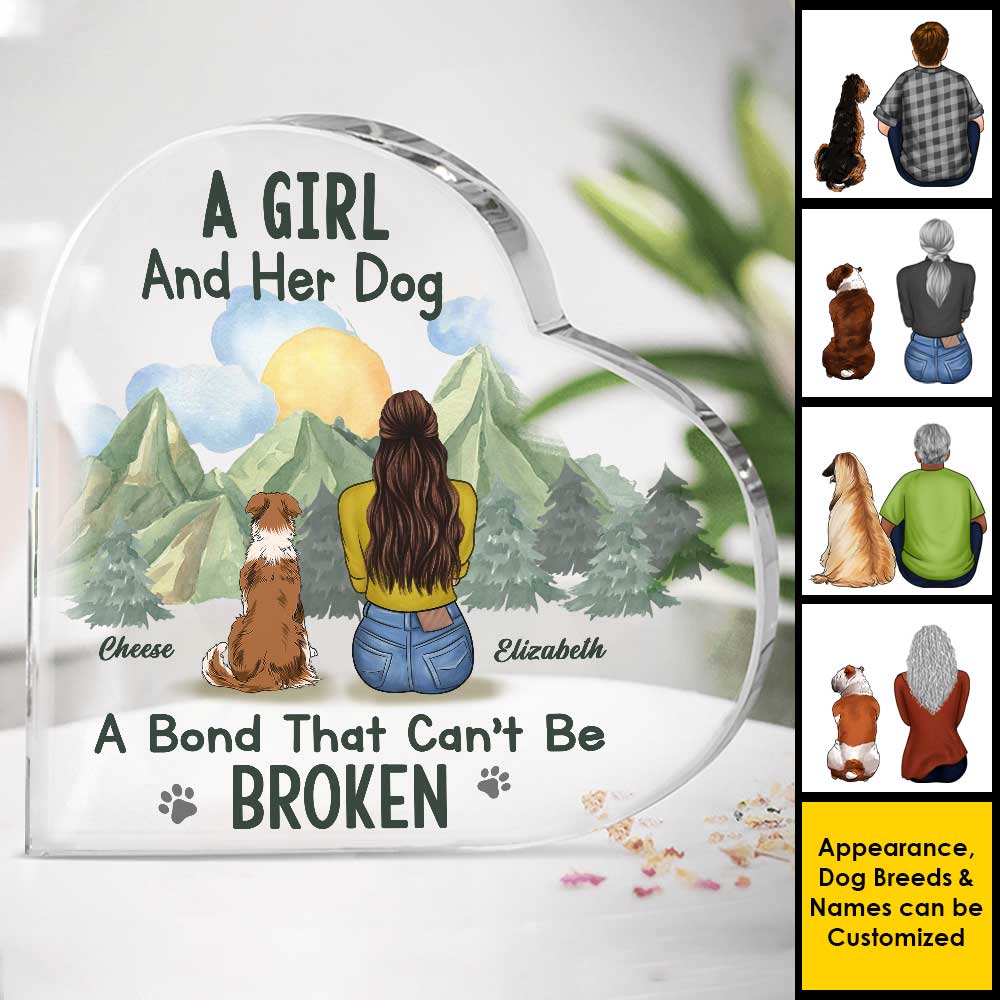 Heart Shaped Acrylic Plaque - A Girl & Her Dog - Personalised Gifts NZ