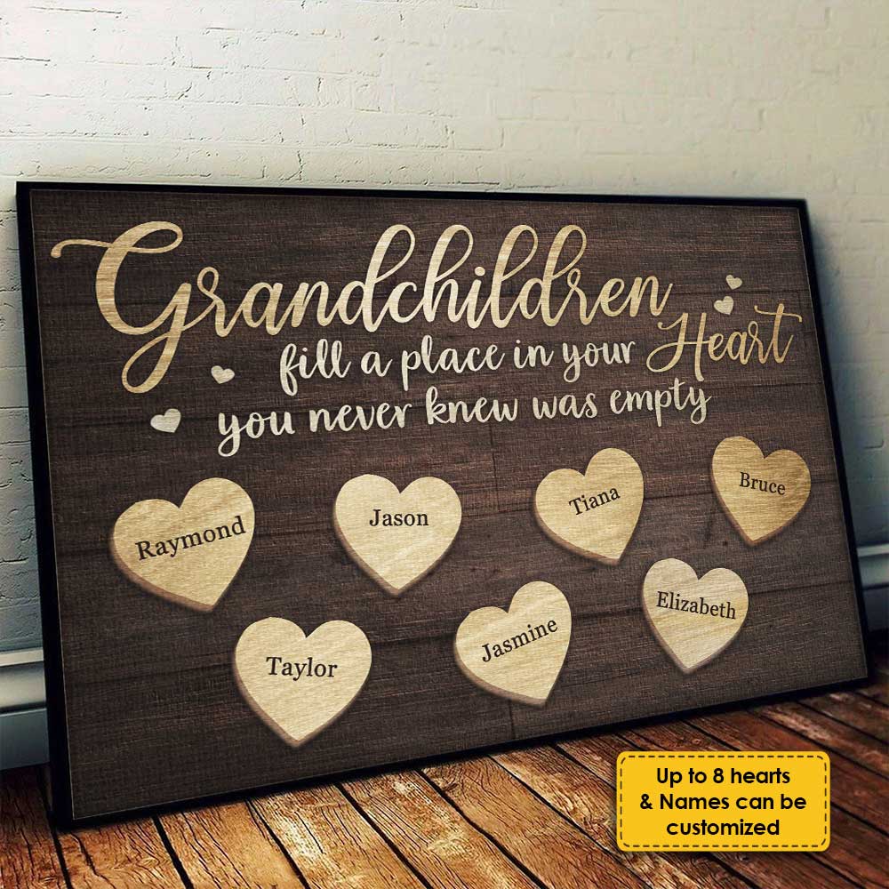 Grandchildren Fill A Place In Your Heart - Personalized Horizontal Poster - Gift For Grandparents