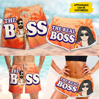 Thumbnail for Boss & The Real Boss - Personalized Couple Beach Shorts - Gift For Couples, Husband Wife