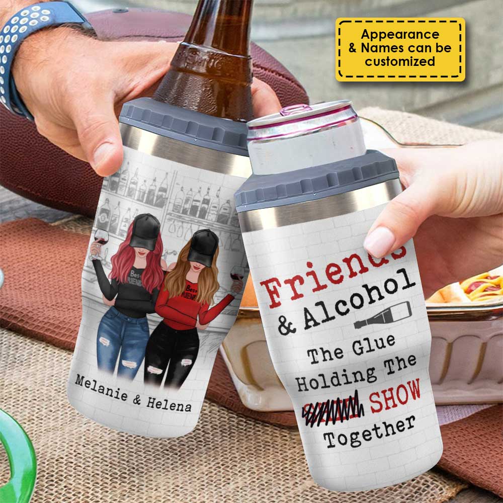 Friends & Alcohol - Personalized Can Cooler - Gift For Bestie