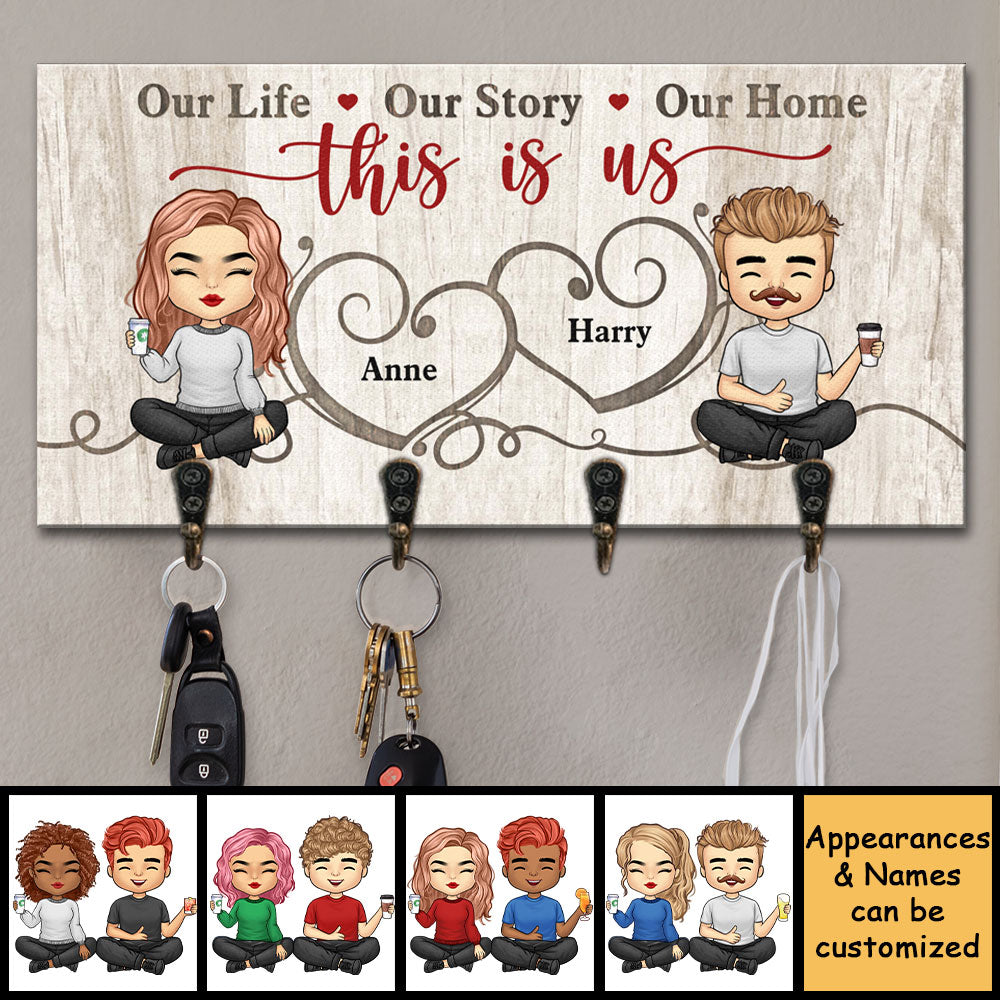 This Is Our Life, Our Story & Our Home - Personalized Key Hanger, Key Holder - Anniversary Gifts, Gift For Couples, Husband Wife