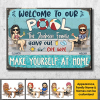 Thumbnail for Welcome To Our Pool - Hang Out, Get Wet & Make Yourself At Home - Gift For Couples, Husband Wife, Personalized Metal Sign