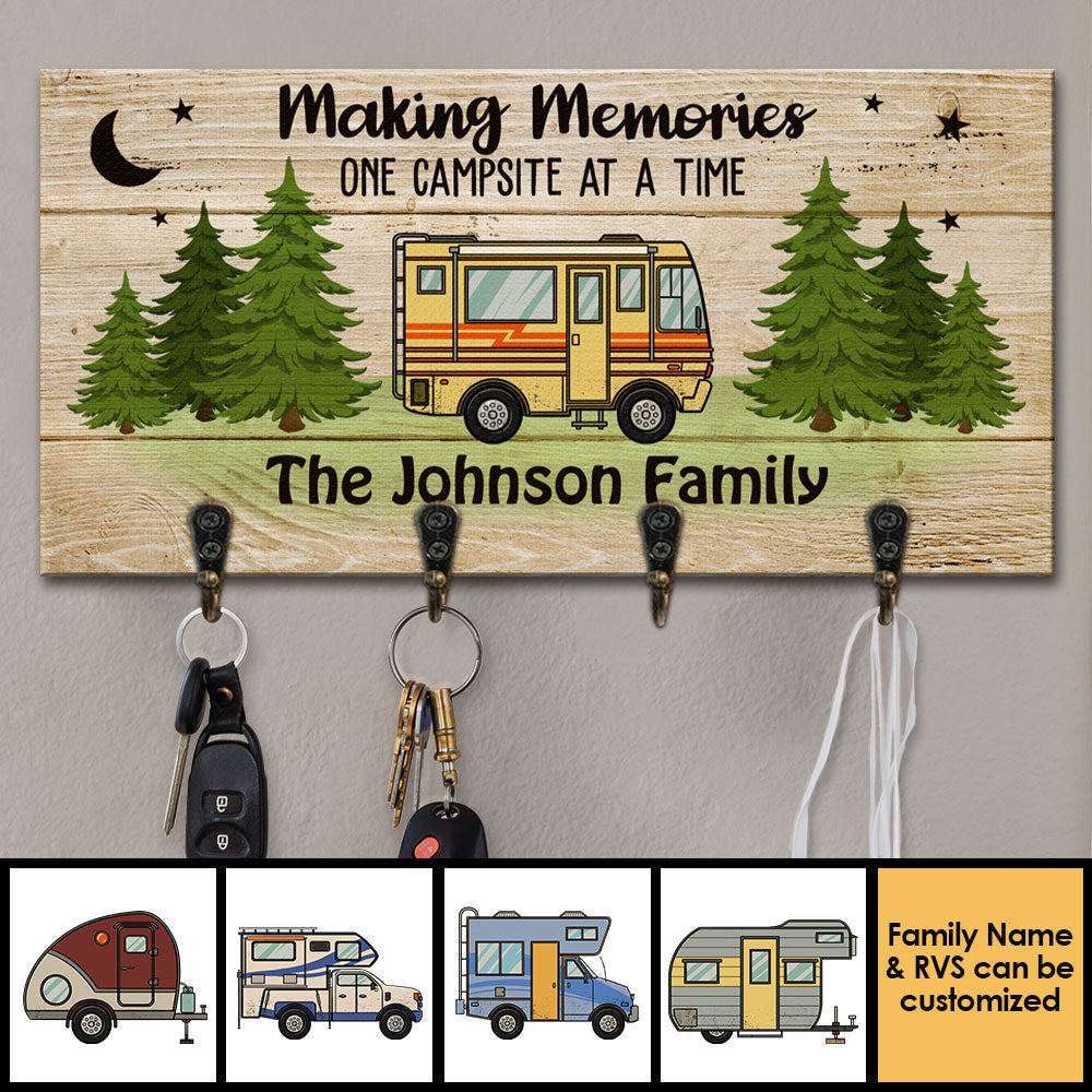 One Campsite At A Time - Personalized Key Hanger, Key Holder - Gift For Camping Lovers