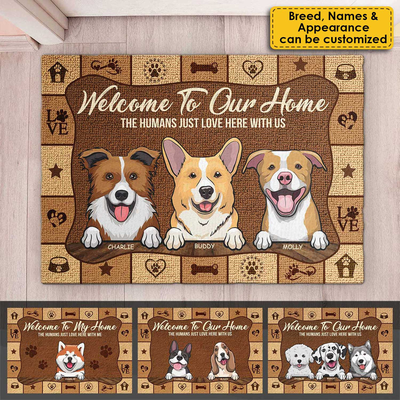 The Humans Love Here With Us - Personalized Decorative Mat - Gift For Pet Lovers