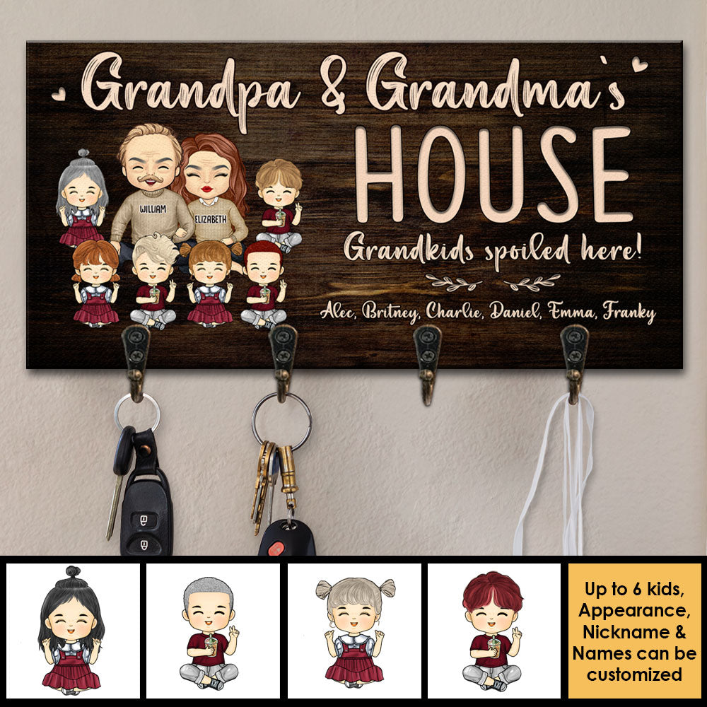 Grandpa & Grandma's House - Grandkids Spoiled Here - Personalized Key Hanger, Key Holder - Gift For Couples, Husband Wife