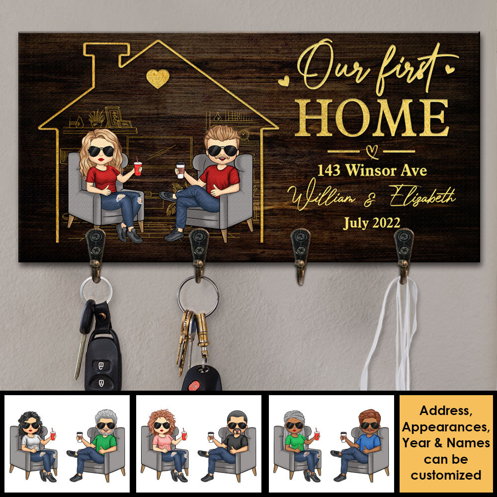 We Are Enjoying Life In Our First Home - Personalized Key Hanger, Key Holder - Anniversary Gifts, Gift For Couples, Husband Wife