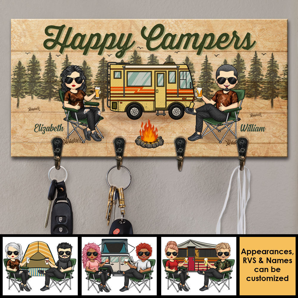 Camping Partners For Life - Personalized Key Hanger, Key Holder - Gift For Camping Couples, Husband Wife