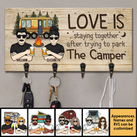 Thumbnail for Love Is Staying Together After Trying To Park The Camper - Personalized Key Hanger, Key Holder - Gift For Camping Couples, Husband Wife