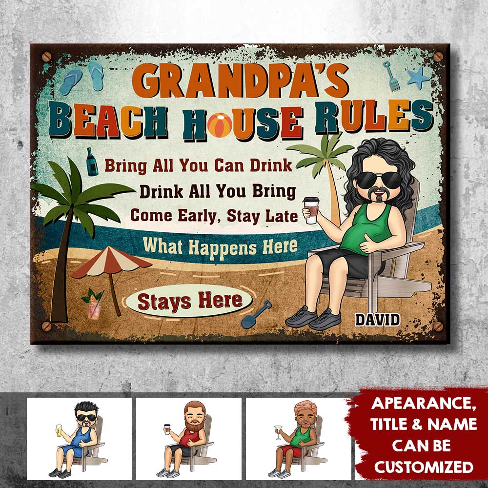 Grandpa’s Beach House Rules - Gift For Dad, Grandpa - Personalized Metal Sign