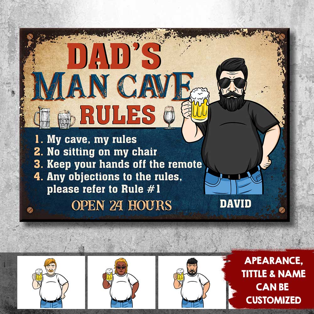 Dad’s Man Cave Rules - Gift For Dad, Grandpa - Personalized Metal Sign