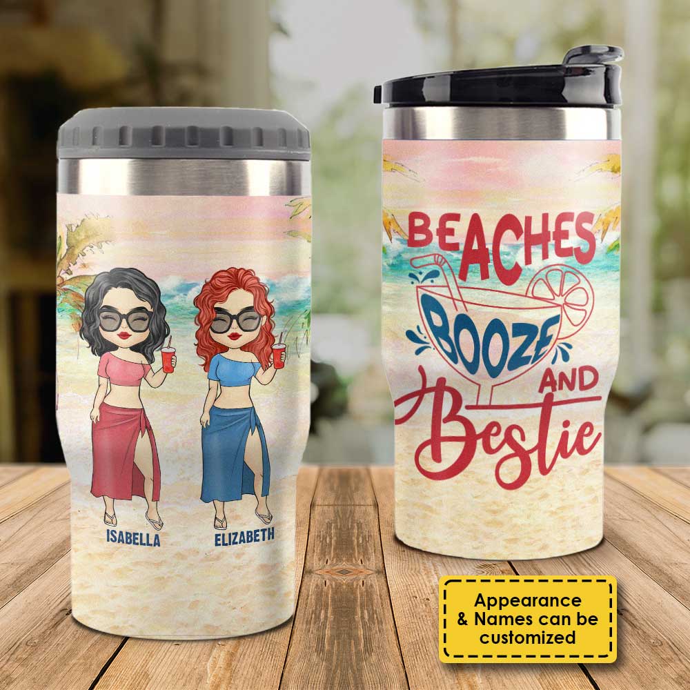 Enjoying A Beach Day Together - Personalized Can Cooler - Gift For Bestie