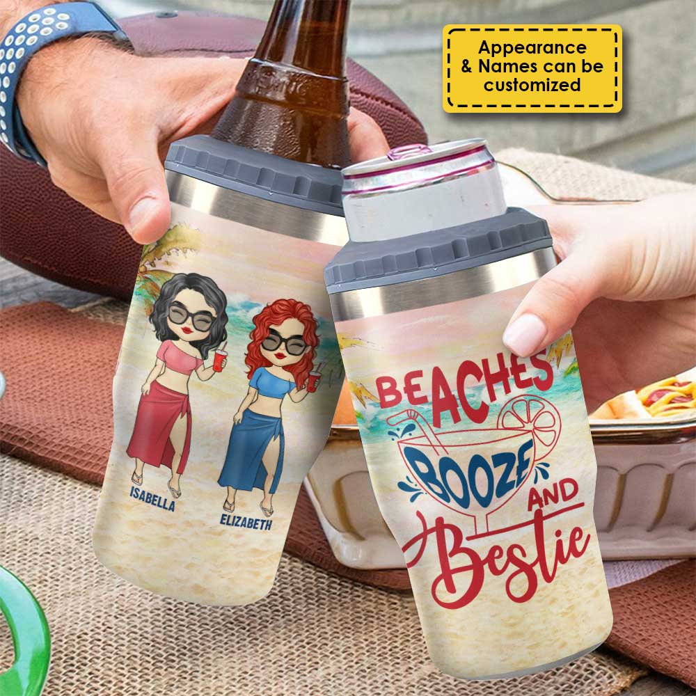 Enjoying A Beach Day Together - Personalized Can Cooler - Gift For Bestie