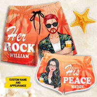 Thumbnail for Her Rock His Peace - Personalized Couple Beach Shorts - Gift For Couples, Husband Wife