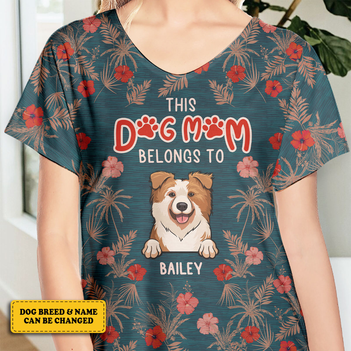 This Dog Mom Belongs To - Personalized V-Neck T-Shirt - Gift For Pet Lovers