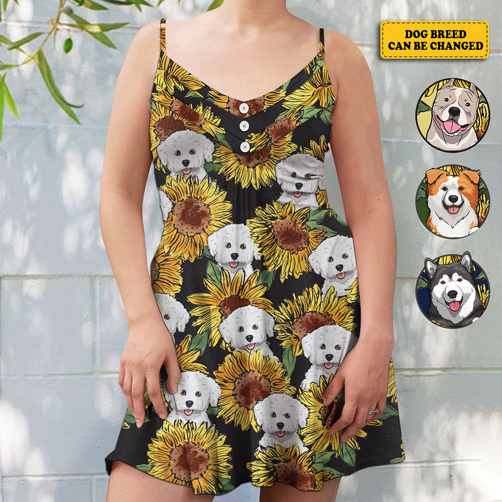 Sunflower And Your Fur Baby - Personalized Summer Dress - Gift For Pet Lovers