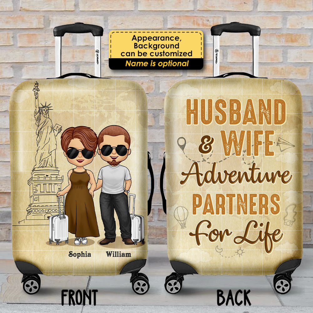 Husband & Wife Adventure Partners For Life - Gift For Couples, Husband Wife - Personalized Luggage Cover